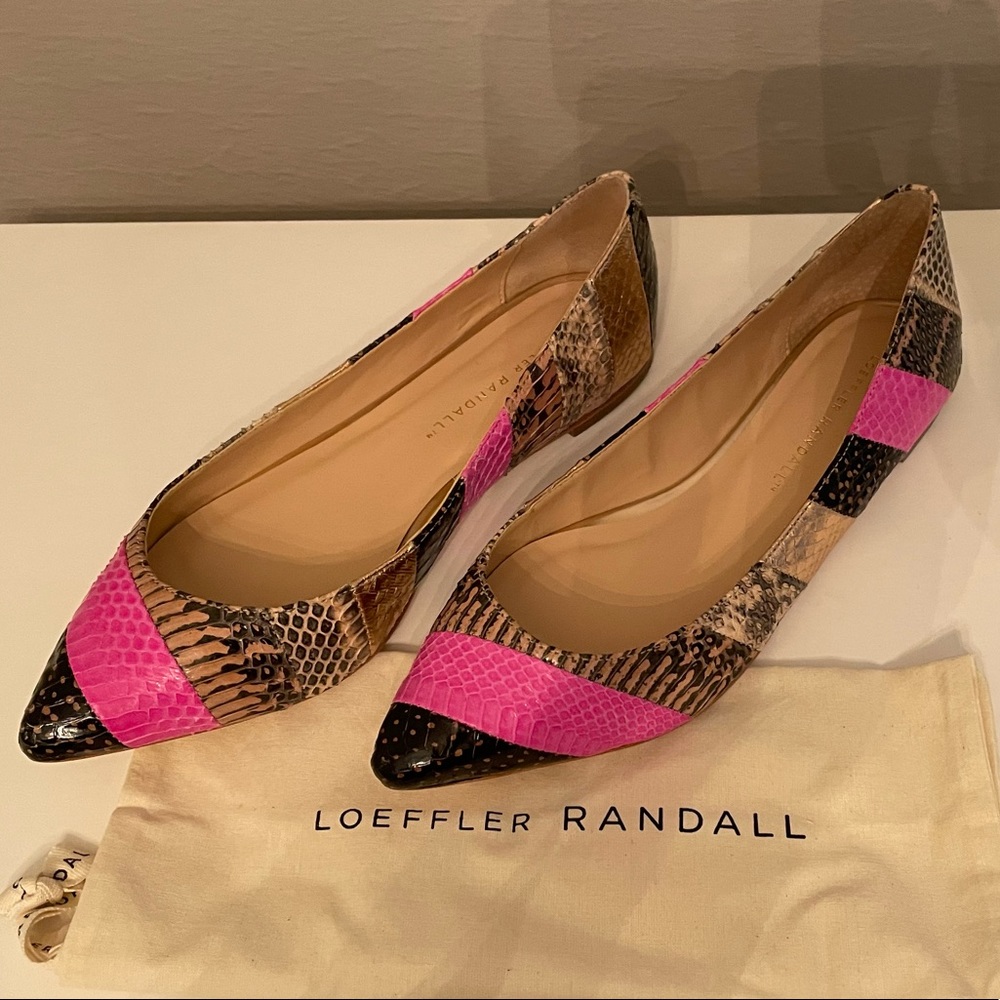 Loeffler Randall Quinne Pink Snakeskin Print Flats Size 8